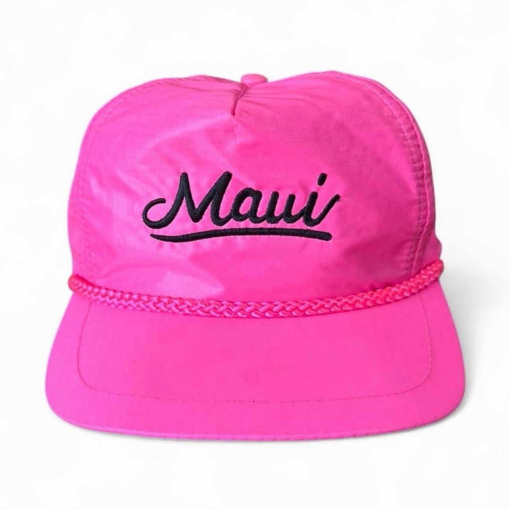 Vintage 90s Neon Hot Pink Maui Tourist Souvenir Beach Baseball Hat Cap OSFA